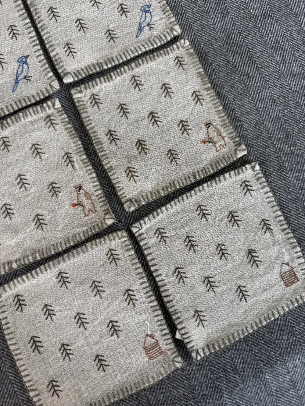 NWOT, ROOST, DARLING 100% LINEN, EMBROIDERED COASTERS, SET OF 6